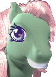 Size: 340x465 | Tagged: safe, minty, g3, official, animated, blinking, bust, context is for the weak, creepy, female, gif, jesus christ how horrifying, licking, licking lips, milk moustache, nightmare fuel, not what it looks like, oh minty minty minty, out of context, pc play pack, solo, tongue out, uncanny valley, video game, wat, why
