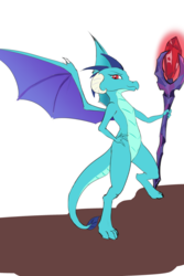 Size: 600x900 | Tagged: safe, artist:d-lowell, princess ember, dragon, g4, gauntlet of fire, bloodstone scepter, claws, dragon lord ember, dragon wings, dragoness, female, horns, solo, spread wings, wings