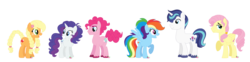 Size: 2517x627 | Tagged: safe, artist:strawberry-spritz, applejack, fluttershy, pinkie pie, rainbow dash, rarity, shining armor, g4, alternate cutie mark, alternate hairstyle, alternate universe, base used, bubble berry, butterscotch, rule 63, simple background, transparent background