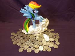 Size: 1600x1200 | Tagged: safe, photographer:we are borg, rainbow dash, g4, coin, diamond select toys, irl, money, photo, solo, toy