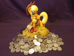 Size: 1600x1200 | Tagged: safe, photographer:we are borg, applejack, g4, coin, diamond select toys, irl, money, photo, quarter, solo