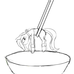Size: 2160x2160 | Tagged: safe, artist:polakz, oc, oc only, earth pony, pony, chopsticks, high res, monochrome, person as food, solo