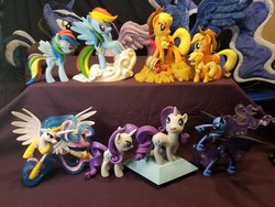 Size: 1600x1200 | Tagged: safe, photographer:we are borg, applejack, doctor whooves, nightmare moon, princess celestia, princess luna, rainbow dash, rarity, time turner, earth pony, pony, g4, comparison, diamond select toys, guardians of harmony, irl, male, photo, stallion, toy