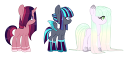 Size: 2129x967 | Tagged: safe, artist:kittii-kat, oc, oc only, oc:cyan streak, oc:evening star, oc:pastelle paradise, earth pony, pegasus, pony, unicorn, simple background, transparent background