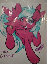 Size: 2992x4000 | Tagged: safe, artist:stazik, oc, oc only, oc:free current, pegasus, pony, female, happy, solo, spread wings, traditional art