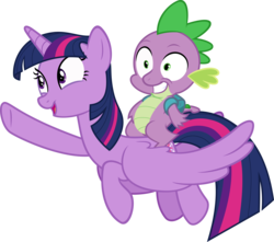Size: 3394x3000 | Tagged: safe, artist:sollace, spike, twilight sparkle, alicorn, dragon, pony, g4, the cutie re-mark, .svg available, backpack, cute, dragons riding ponies, duo, faic, female, flying, high res, male, mare, open mouth, out of context, pointing, riding, show accurate, simple background, smiling, spike riding twilight, spread wings, transparent background, twilight sparkle (alicorn), vector, wide eyes