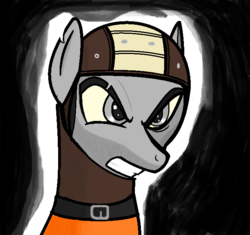 Size: 658x618 | Tagged: safe, artist:legionhooves, oc, oc only, oc:legion hooves, angry, brotherhood of steel, fallout 4, grey hair, male, solo