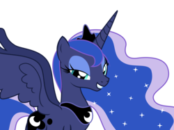 Size: 6000x4484 | Tagged: safe, artist:sketchmcreations, princess luna, g4, to where and back again, absurd resolution, female, lidded eyes, looking at you, simple background, smiling, solo, spread wings, transparent background, vector