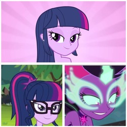 Size: 640x639 | Tagged: safe, sci-twi, twilight sparkle, equestria girls, g4, my little pony equestria girls: friendship games, my little pony equestria girls: legend of everfree, comparison, lidded eyes, midnight sparkle, twolight