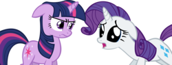 Size: 18216x6892 | Tagged: safe, artist:cyanlightning, rarity, twilight sparkle, pony, unicorn, g4, .svg available, absurd resolution, angry, dilated pupils, duo, eye contact, floppy ears, frown, glare, looking at each other, open mouth, sad, simple background, transparent background, unicorn twilight, vector