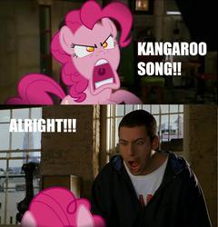 Size: 1268x1320 | Tagged: safe, edit, pinkie pie, g4, adam sandler, angry, argument, big daddy, crossover, faic, irl, kangaroo song, movie, parody, photo, ponies in real life, scene parody, wat, yelling