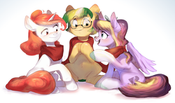 Size: 1876x1102 | Tagged: safe, artist:locksto, oc, oc only, earth pony, pegasus, pony, unicorn, glasses, talking, trio