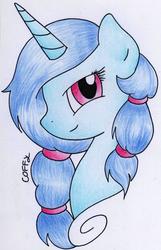 Size: 1195x1853 | Tagged: safe, artist:coffytacotuesday, oc, oc only, pony, unicorn, bust, hair tie, portrait, solo, traditional art