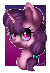 Size: 1024x1497 | Tagged: safe, artist:y-nik, sugar belle, pony, g4, :3, bust, cute, female, looking at you, portrait, smiling, solo