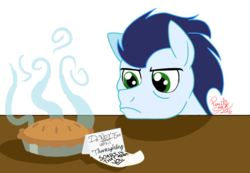 Size: 927x643 | Tagged: safe, artist:hufflepuffrave, soarin', pony, g4, food, male, pie, simple background, solo, stallion, thanksgiving, that pony sure does love pies, transparent background
