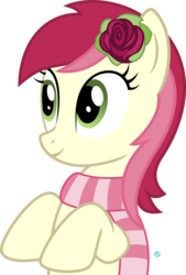 Size: 1681x2490 | Tagged: safe, artist:arifproject, derpibooru exclusive, roseluck, earth pony, pony, g4, arif's wide eyes pone, clothes, cute, female, flower, hair ornament, rose, scarf, show accurate, simple background, solo, transparent background, vector, wide eyes