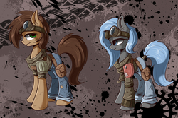 Size: 1500x1000 | Tagged: safe, artist:l8lhh8086, oc, oc only, earth pony, pony, clothes, duo, goggles, saddle bag