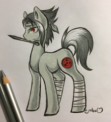 Size: 2921x3234 | Tagged: safe, artist:emberslament, earth pony, pony, crossover, high res, naruto, prismacolors, solo, traditional art, uchiha sasuke