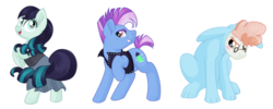 Size: 2500x1000 | Tagged: safe, artist:ruushiicz, coloratura, limelight, svengallop, g4, the mane attraction, animal costume, background pony, bunny costume, clothes, costume, rara, simple background, transparent background