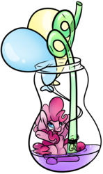 Size: 4407x7465 | Tagged: safe, artist:cutepencilcase, pinkie pie, g4, absurd resolution, balloon, female, pony in a bottle, simple background, solo, straw, transparent background