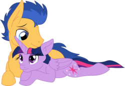 Size: 4354x3000 | Tagged: safe, artist:theshadowstone, flash sentry, twilight sparkle, alicorn, pony, g4, cuddling, male, ship:flashlight, shipping, simple background, snuggling, straight, transparent background, twilight sparkle (alicorn)