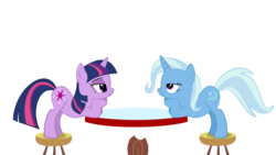 Size: 6400x3600 | Tagged: safe, artist:peachspices, trixie, twilight sparkle, pony, unicorn, g4, bedroom eyes, female, lesbian, ship:twixie, shipping, simple background, transparent background