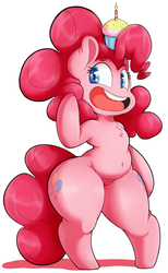 Size: 894x1448 | Tagged: safe, artist:graphene, artist:purple-yoshi-draws, pinkie pie, pony, semi-anthro, g4, arm hooves, bipedal, chest fluff, cute, diapinkes, female, open mouth, plump, simple background, solo, thick, white background