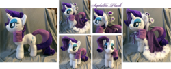 Size: 4847x1952 | Tagged: safe, artist:sophillia, princess platinum, rarity, g4, hearth's warming eve (episode), clothes, dress, irl, lidded eyes, photo, plushie, solo