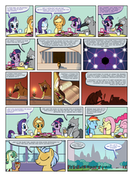 Size: 900x1200 | Tagged: safe, artist:arofatamahn, applejack, fluttershy, pinkie pie, rainbow dash, rarity, twilight sparkle, oc, oc:garret (arofatamahn), comic:the night the magic died, g4, comic, mane six