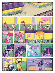 Size: 900x1200 | Tagged: safe, artist:arofatamahn, applejack, fluttershy, pinkie pie, princess celestia, rainbow dash, rarity, twilight sparkle, oc, oc:garret (arofatamahn), comic:the night the magic died, g4, comic, mane six