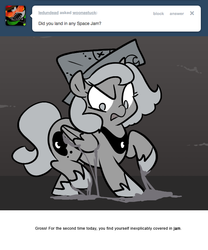 Size: 666x800 | Tagged: safe, artist:egophiliac, princess luna, moonstuck, g4, cartographer's cap, female, filly, food, grayscale, hat, jam, monochrome, solo, stuck, woona, younger