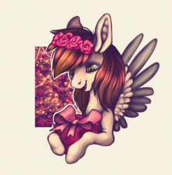 Size: 2600x2639 | Tagged: safe, artist:queerny, oc, oc only, pegasus, pony, female, floral head wreath, flower, high res, present, rose, solo