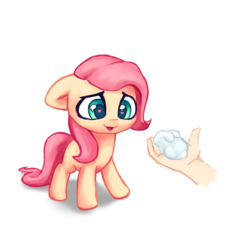 Size: 1282x1382 | Tagged: safe, artist:inowiseei, part of a set, angel bunny, fluttershy, pony, g4, blank flank, cute, disembodied hand, female, filly, floppy ears, hand, heart eyes, heartwarming, inowiseei is trying to murder us, it's dangerous to go alone, open mouth, shyabetes, simple background, sweet dreams fuel, weapons-grade cute, white background, wingding eyes, wingless, younger