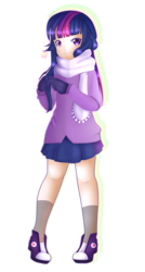 Size: 1628x3039 | Tagged: safe, artist:clefficia, twilight sparkle, human, g4, clothes, converse, cute, female, gloves, humanized, scarf, shoes, simple background, skirt, sneakers, socks, solo, transparent background, twiabetes