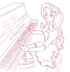 Size: 2470x2524 | Tagged: safe, artist:quixed, fluttershy, human, equestria girls, g4, clothes, female, high res, humanized, monochrome, music, musical, musical instrument, piano, solo