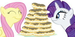 Size: 15724x7834 | Tagged: safe, artist:cyanlightning, fluttershy, rarity, g4, mmmystery on the friendship express, .svg available, absurd resolution, eclair, food, rarity looking at food, simple background, transparent background, vector