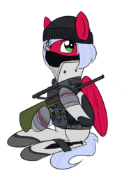 Size: 1200x1600 | Tagged: dead source, safe, artist:casualcolt, oc, oc only, oc:melon frost, pony, clothes, combat, costume, female, frost (r6s), mare, outfit, rainbow six, rainbow six siege, simple background, solo, tactical pony, tacticute, transparent background