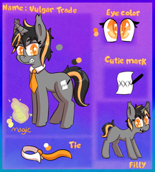 Size: 669x743 | Tagged: safe, artist:kiwiferret, oc, oc only, oc:vulgar trade, bat pony, bat pony unicorn, hybrid, pony, unicorn, fangs, female, necktie, solo