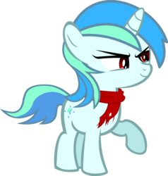 Size: 10826x11359 | Tagged: safe, artist:cyanlightning, oc, oc only, oc:cyan lightning, unicorn, g4, .svg available, absurd resolution, clothes, colt, evil, evil smile, foal, horn, male, possessed, scarf, simple background, smiling, solo, transparent background, vector