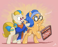 Size: 4000x3200 | Tagged: safe, artist:docwario, oc, oc only, oc:abacus, oc:pia ikea, latex pony, pony, abacus, clothes, duo, glasses, latex, shiny