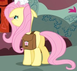 Size: 470x434 | Tagged: safe, screencap, fluttershy, pony, g4, just for sidekicks, butt, cropped, female, floppy ears, mare, plot, saddle bag