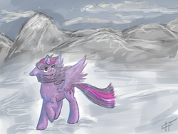 Size: 1380x1045 | Tagged: safe, artist:nikue, twilight sparkle, alicorn, pony, g4, blizzard, female, snow, snowfall, solo, twilight sparkle (alicorn)