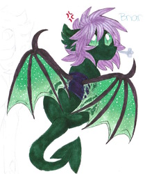 Size: 655x784 | Tagged: safe, artist:frozensoulpony, oc, oc only, oc:briar rose, dragonling, hybrid, cross-popping veins, interspecies offspring, looking at you, magical gay spawn, offspring, parent:spike, parent:thorax, parents:thoraxspike, simple background, solo, spread wings, traditional art, white background