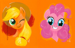 Size: 600x392 | Tagged: safe, artist:amy mebberson, applejack, pinkie pie, g4