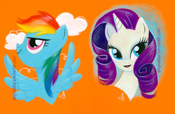 Size: 600x392 | Tagged: safe, artist:amy mebberson, rainbow dash, rarity, g4