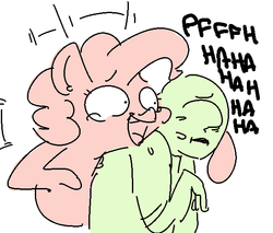 Size: 604x514 | Tagged: safe, artist:nobody, pinkie pie, oc, oc:anon, human, g4, laughing, open mouth, reaction image