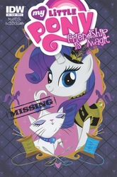 Size: 627x951 | Tagged: safe, artist:stephanie buscema, idw, official comic, opalescence, rarity, friendship is magic #5, g4, official, clothes, comic, comic cover, cover, cover art, looking at you, smiling, spool, thread