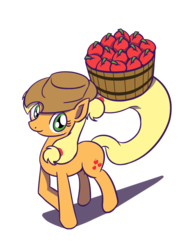 Size: 1280x1707 | Tagged: safe, artist:flutterluv, applejack, g4, apple, cute, female, food, jackabetes, looking at you, prehensile tail, simple background, solo, transparent background