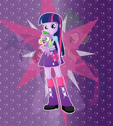 Size: 17189x19158 | Tagged: safe, artist:rainbownspeedash, spike, twilight sparkle, dog, equestria girls, g4, absurd resolution, clothes, cute, leg warmers, looking at you, open mouth, pleated skirt, shoes, skirt, smiling, spike the dog, tongue out, twiabetes