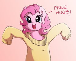 Size: 1500x1200 | Tagged: safe, artist:buttersprinkle, pinkie pie, pony, g4, buttersprinkle is trying to murder us, clothes, cute, diapinkes, female, free hugs, mare, oversized clothes, simple background, solo, sweater